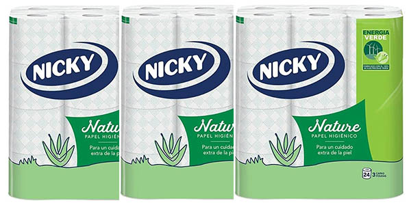 Chollazo 72 rollos de papel higiénico tricapa Nicky Nature por sólo 26,99€ (40% de descuento)