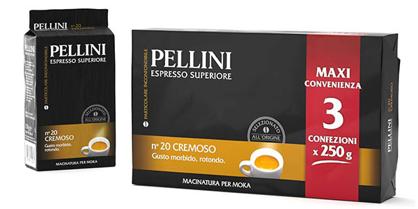 Chollo Pack x3 Café molido Pellini Moka Gusto Cremoso No. 20 de 250 gramos cada uno por solo 9,99€ (-17%)