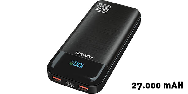 Chollo Powerban PAIDASHU de 27.000 mAh con 2x USB +USB-C por sólo 16,99€ (-32%) ¡Corre!