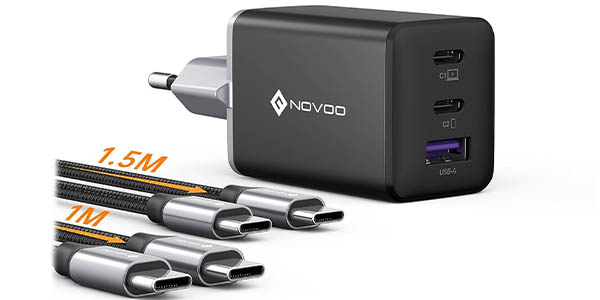 Chollo Cargador múltiple NOVOO GaN III de 67W con 2x USB + USB y 2x cables USB-C por sólo 20,99€ con cupón descuento (-40%)