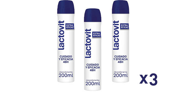 Chollo Pack x3 Desodorante en spray Lactovit Extra Eficaz Men de 200 ml por sólo 5,50€ con promo 3×2 de Amazon (-40%)