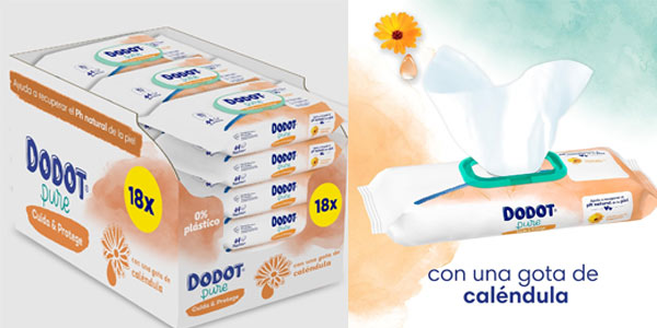 Chollo Pack x18 paquetes Toallitas Dodot Aqua Pure Cuida & Protege con caléndula (792 toallitas) por sólo 31,88€ con envío gratis (-42%)