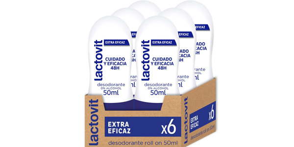 Chollo Pack x6 Desodorantes Roll On Lactovit Extra Eficaz 0% Alcohol de 50 ml por sólo 11,14€ (1,85€ la unidad)