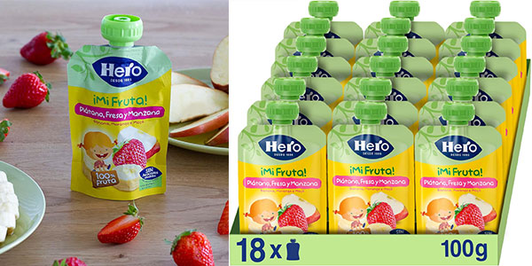 Chollo Pack de 18 bolsitas Hero Mi Fruta con plátano, fresa y manzana para bebé por sólo 14,99€ con cupón (-30%)