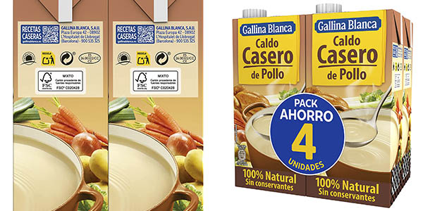 Chollo Pack x4 bricks Caldo pollo Gallina Blanca de 1 litro por sólo 6,99€ ¡A 1,75€ cada uno!