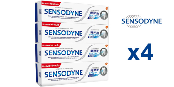 Chollo Pack x4 Sensodyne Repair & Protect Blanqueante Reparación Profunda de 75 ml por sólo 12,52€ (30% de descuento)