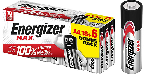 Chollo Pack de 24 pilas AA Energizer Max por sólo 12,95€ (-26%)