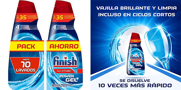 Chollo Pack 2x Gel Finish Powergel All in 1 Max para lavavajillas (70 lavados) por sólo 8,99€ (-28%) ¡0,13€ la dosis!