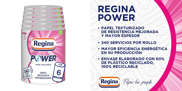 Chollo Pack x6 Rollos de papel multiusos Regina Power “Aún Más Largos” por sólo 19,99€ (-41%) ¡3,33€ el rollo!