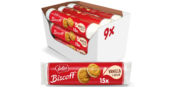 Chollo Pack x9 Paquetes de galletas veganas rellenas de vainilla Lotus Biscoff de 150g por sólo 11,70€ con cupón (-22%)