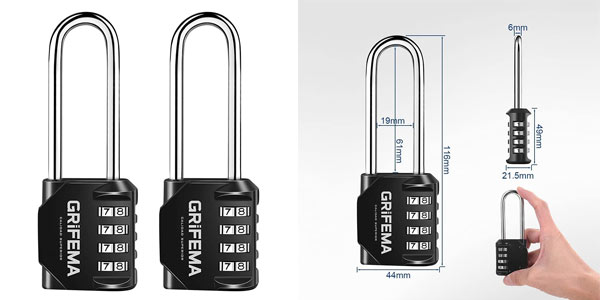 Chollo Pack de 2 candados de seguridad extendidos de 4 dígitos Grifema por solo 7,79€ (-42%) ¡Top ventas!