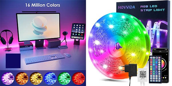 Chollo Tira LED RGB HOVVIDA de 15 m con Bluetooth y sincronización musical por sólo 6,99€ con cupón (-50%) ¡Corre!