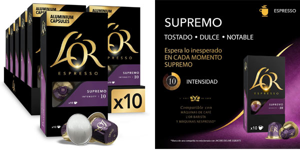 Chollo Pack 100 cápsulas L’OR Espresso Supremo para Nespresso por sólo 35,62€ con envío gratis ¡0,35€ cada una!