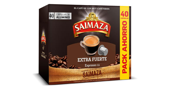 Chollo Pack x40 cápsulas de café Saimaza Extrafuerte para Nespresso por sólo 7,64€ (0,19€ cada una)