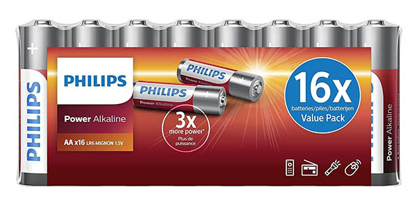 Chollo Pack de 16 pilas alcalinas Philips Power Alkaline de 1,5V por sólo 5€ (-50%)