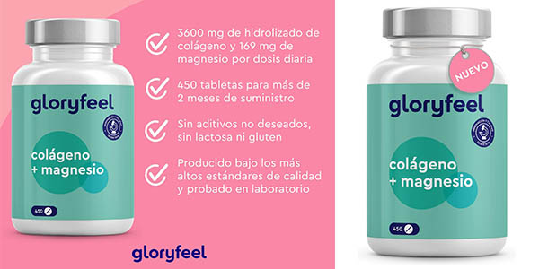 Chollo Bote de colágeno con magnesio Gloryfeel de 450 comprimidos por solo 11,88€ (-15%)