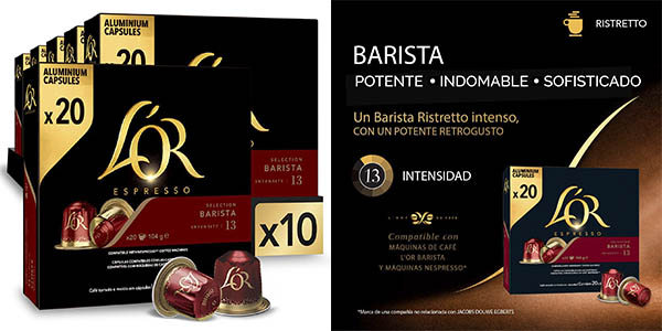 Chollo Pack x200 cápsulas de café L’Or Espresso Barista Intensidad 13 por solo 53,11€ con envío gratis (-24%) ¡A 0,27€ cada una!