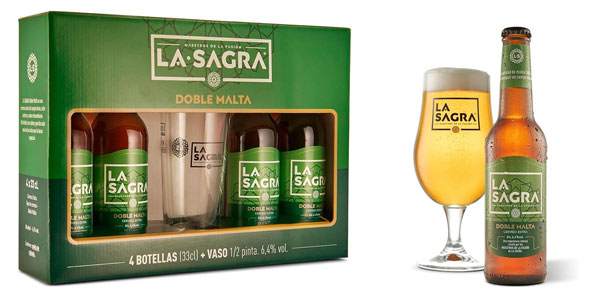 Chollo Estuche de 4 botellas de cerveza La Sagra Doble Malta de 33 cl + Vaso por sólo 5,94€ (-15%)