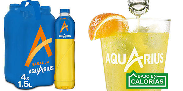 Chollo Pack x4 Aquarius Naranja de 1,5 litros por sólo 6,40€ ¡1,60€ cada uno!