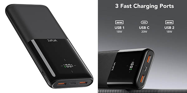 Chollo Power Bank de 20000mAh VRURC con 3 USB por solo 15,59€ con cupón (-40%)