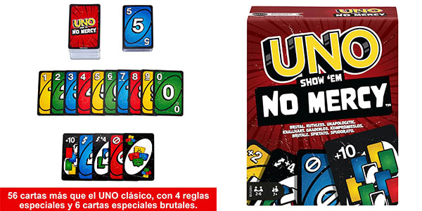 Chollo Juego de cartas UNO No Mercy de Mattel por solo 10,49€ (38% de descuento)