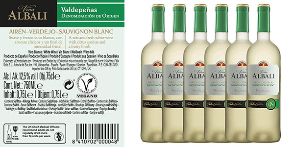 Chollo Pack x6 botellas de vino Viña Albali Verdejo Sauvignon Blanc con D. O. Valdepeñas por solo 16,47€ (-18%)