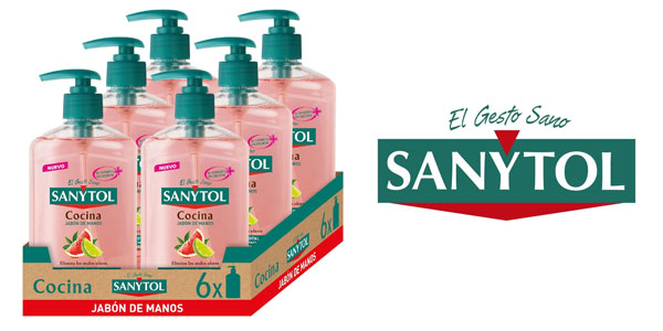 Chollo Pack x6 Jabón de manos de cocina Sanytol de 250 ml con Pomelo y Limón Verde por sólo 9,06€ con cupón ¡1,51€ cada uno!