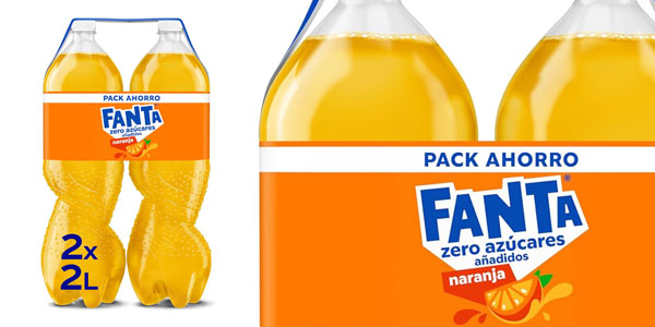 Chollo Pack x4 botellas Fanta Naranja Zero de 2 litros por sólo 5,25€ con -50% en 2ª unidad ¡1,31€ cada una!