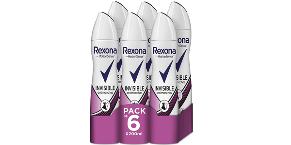 Chollo Pack x6 Desodorante Rexona Invisible Antimanchas Black+White de 200 ml por sólo 11,59€ con cupón ¡1,93€ la unidad!