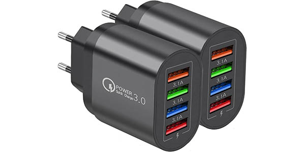 Chollo Pack 2x Cargador USB FAVISO con 4 puertos por sólo 11,99€ (20% de descuento)