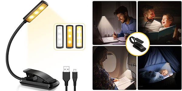 Chollo Luz LED de lectura TeamPD recargable con pinza y 3 modos de luz por sólo 9,89€ (-18%)