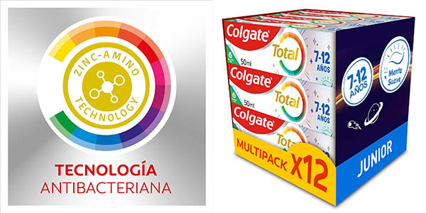 Chollo Pack x12 Colgate Total Junior con flúor por solo 18,43€ (22% de descuento)