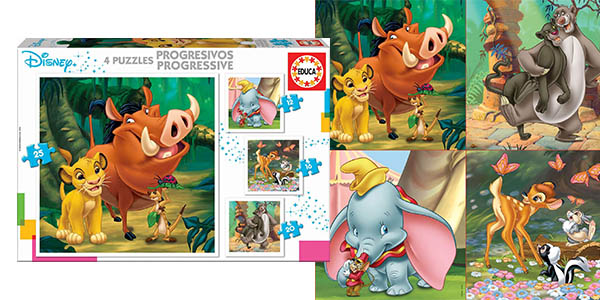 Chollo 4 puzles progresivos Educa Disney con Dumbo, Bambi, El Rey León y El Libro de la Selva por solo 5,69€ (-40%)