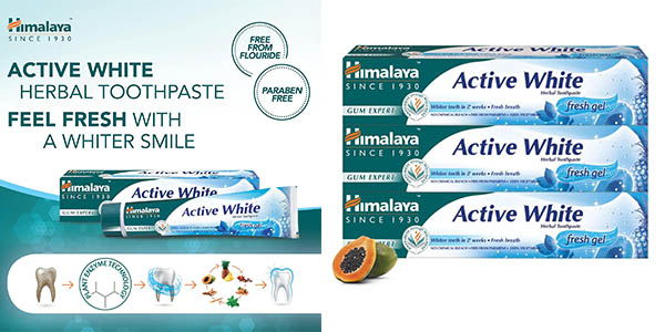 Chollo Pack x3 Pasta de dientes Himalaya Active White Gel por solo 6,10€ (36% de descuento)