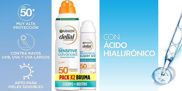 Chollo Pack de bruma protectora facial y corporal Garnier Delial SPF50 por sólo 15,76€ (-39%)