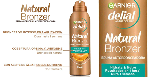 Chollo Bruma corporal autobronceadora Garnier Delial Natural Bronzer de 75 ml por sólo 9,99€ (-38%)