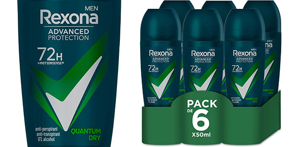 Chollo Flash: Pack x6 Desodorante Rexona Advanced Protection Quantum Dry 72H de 50 ml por sólo 11,99€ (-15%)