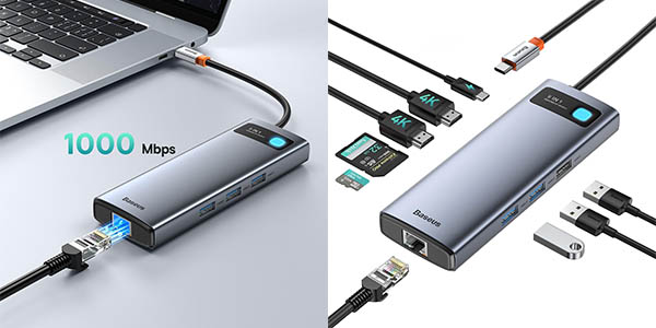 Chollo HUB Baseus USB-C 9 en 1 con 2x HDMI, VGA, USB 3.0, 2x USB 2.0 y carga 100W PD por sólo 39,35€ y envío gratis con cupón (-33%)