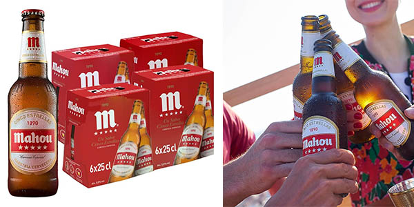 Chollo Pack x24 Quintos de cerveza Mahou 5 Estrellas de 25 cl por sólo 13,42€ (17% de descuento)