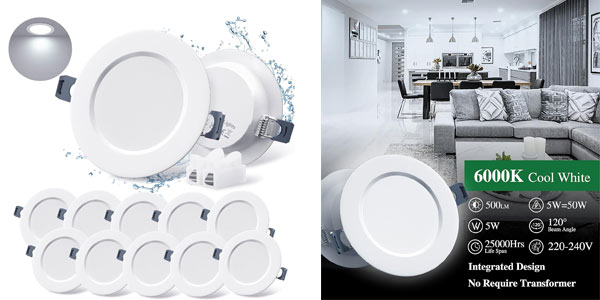 Chollo Pack x10 Focos empotrables downlight LED de 5W por sólo 18,19€ con cupón (-30%)