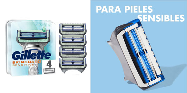 Chollo Pack x4 Recambios Gillette SkinGuard Sensitive por sólo 11,50€ con cupón ¡2,87€ cada uno!