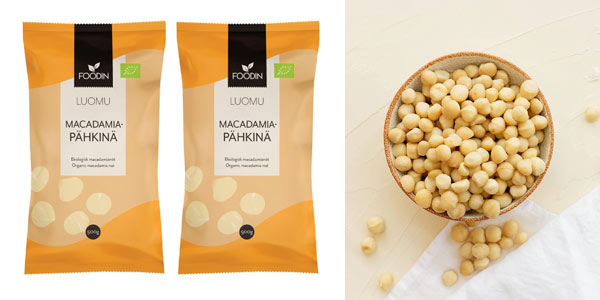 Chollo Pack x2 Paquetes de nueces de macadamia orgánicas FOODIN (1 kg en total) por sólo 25,46€ (-29%)