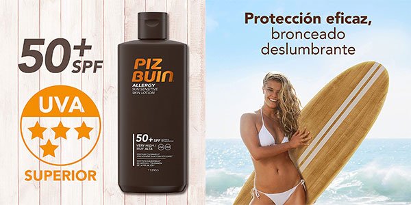 Chollo Loción solar corporal Piz Buin Allergy SPF 50+ de 200 ml por sólo 8,39€ (-16%) ¡Valoraciones top!