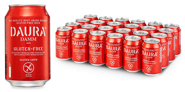 Chollo Pack x24 latas de cerveza Damm Daura sin gluten de 33 cl por sólo 16,56€ (0,69€ cada una)