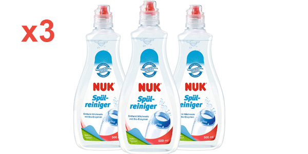 Chollo Pack x3 Detergente biberones y tetinas NUK con pH neutro y sin fragancia 500 ml por sólo 12,45€ (26% de descuento)