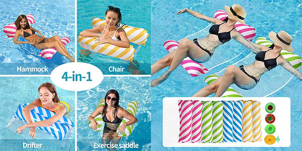 Chollo Pack x4 Hamacas flotantes para piscina por sólo 17,89€ con cupón descuento (-10%)