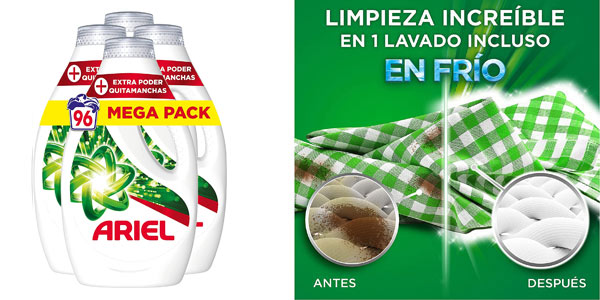 Chollo Pack x4 Detergente quitamanchas Ariel (96 lavados total) por sólo 29,99€ con envío gratis (-21%)