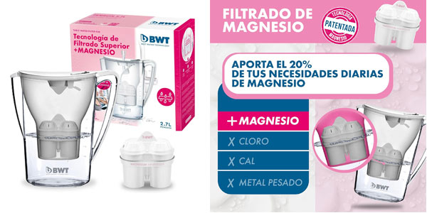 Chollo Jarra filtradora de agua BWT de 2,6 litros + 1 filtro con magnesio por sólo 11,26€ con cupón (-27%)