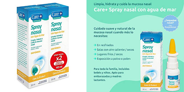 Chollo Pack x2 Spray nasal Care+ con agua de mar por solo 7,45€ (32% de descuento)