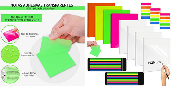 Chollo Pack de 1020 notas adhesivas transparentes NookHome por solo 5,95€ (34% de descuento)